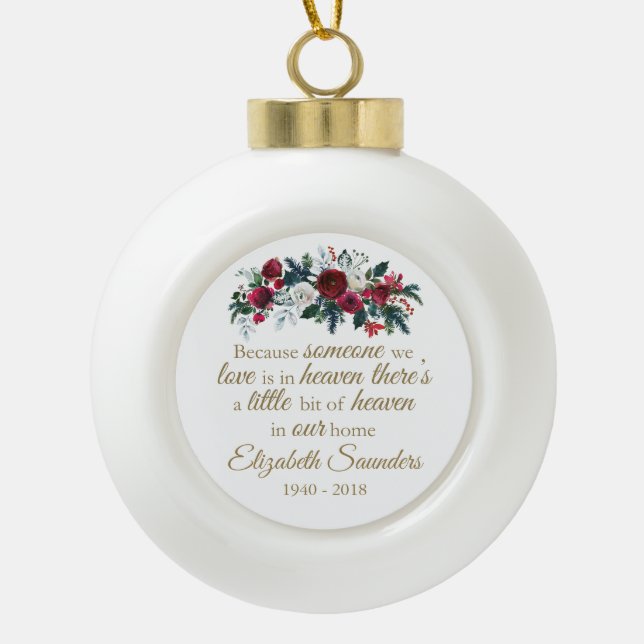 Personalised Memorial Gifts | Heaven in our Home Ceramic Ball Christmas Ornament (Front)