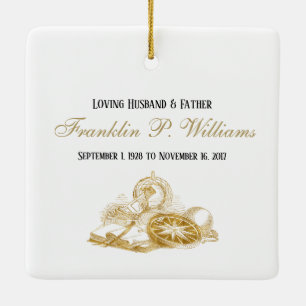 Personalised Memorial Masculine Photo Square Ceramic Ornament