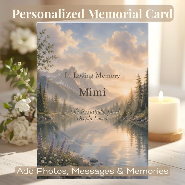 Personalised Memorial QR Code Card | Quiet Waters (Elegant memorial card with custom QR code linking to cherished memories, music, videos, or tribute.)