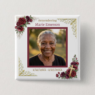Personalised Memorial Remembering Photo 15 Cm Square Badge