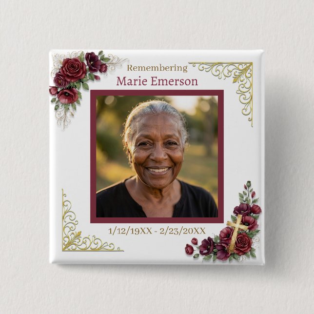 Personalised Memorial Remembering |  Photo 15 Cm Square Badge (Front)