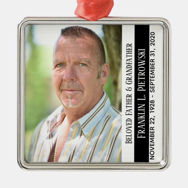 Personalised Memorial Square Metal Tree Decoration (Front)