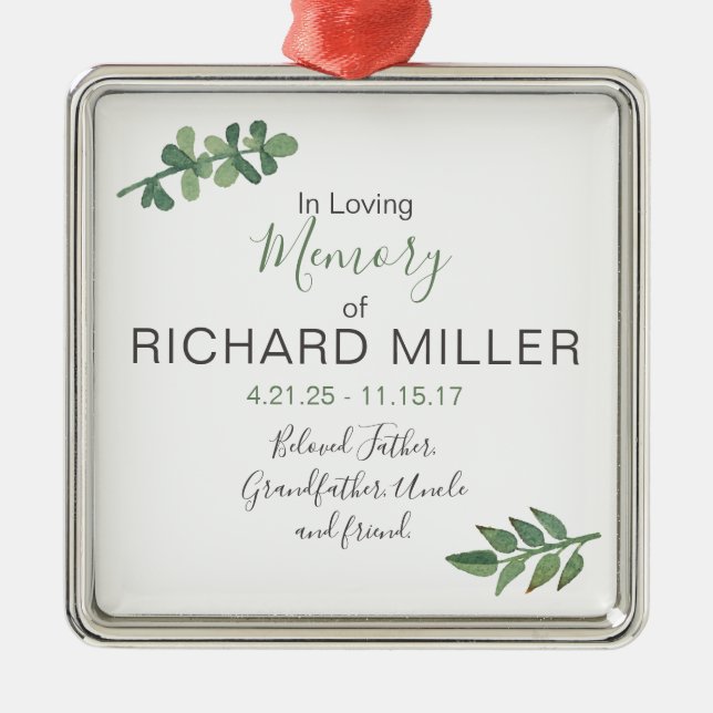 Personalised Memorial Square Ornament (Front)