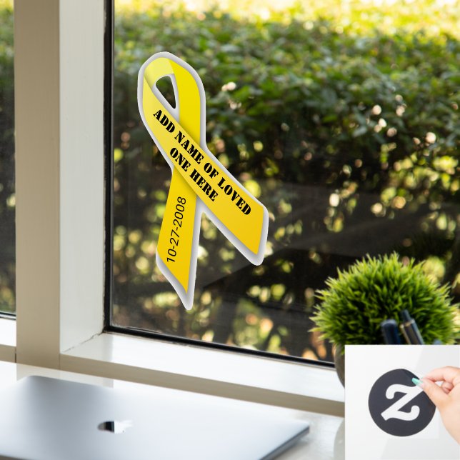Personalised Memorial Yellow Ribbon  Window Cling (Office)