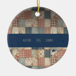 Personalised Memory Quilt Family Name Christmas Ceramic Tree Decoration