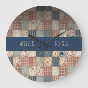 Personalised Memory Quilt Family Name Large Clock