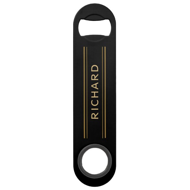 Personalised Men Gifts | Gold Black Bottle Opener (Front)