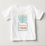 Personalised Menorah 1st Chanukah Tee<br><div class="desc">This cute first Chanukah baby tee features a colourful menorah candelabrum with a series of tiled blue squares. Orange text inside of the graphic can be partially personalised to add your child's name.</div>