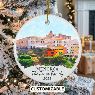 Personalised Menorca Ornament, Spain Ceramic Tree Decoration