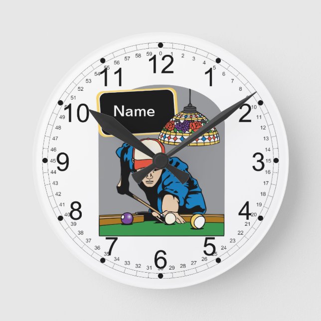Personalised Mens Billiards Round Clock (Front)