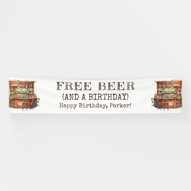 Personalised Men's Birthday Bar Free Beer Funny Banner (Horizontal)