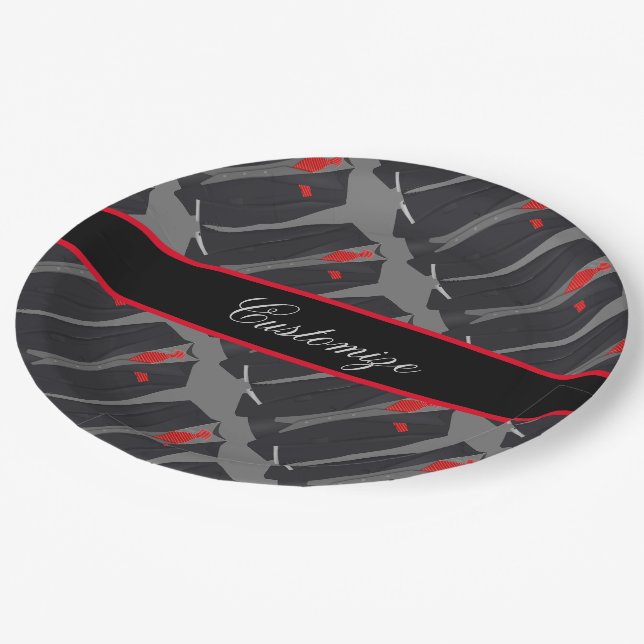 Personalised Men's Black Suit & Red Tie Paper Plate (Angled)