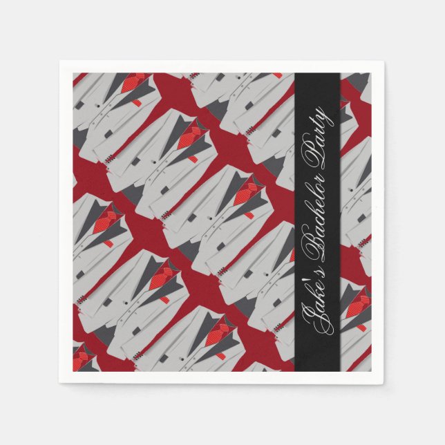 Personalised Men's Grey Suit & Red Tie Napkins (Front)