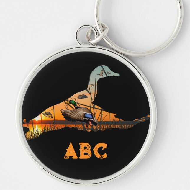 Personalised Men's Key Chain, Duck Hunting Key Ring (Front)