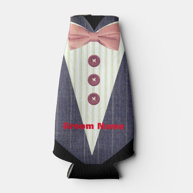 Personalised Men's Tuxedo Shirt Groom Bottle Coole Bottle Cooler (Front)