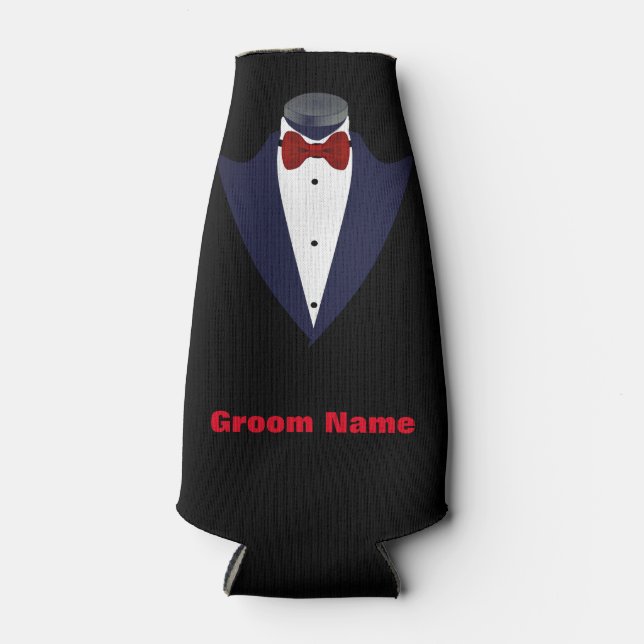 Personalised Men's Tuxedo Shirt Groom Bottle Cooler (Front)