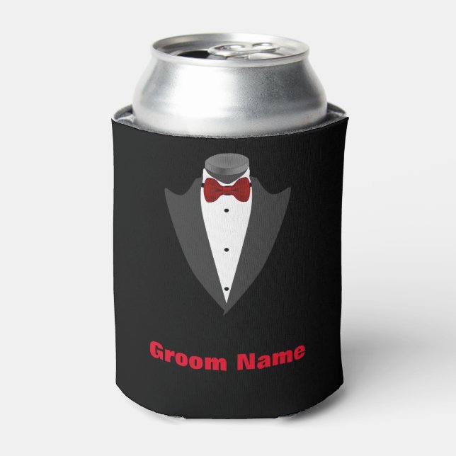 Personalised Men's Tuxedo Shirt Groom Can Cooler (Can Front)