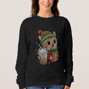 Personalised Meowy Christmas Cat Iced Coffee Sweat Sweatshirt
