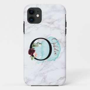 Personalised Merlot Navy Floral Letter O with Name iPhone 11 Case
