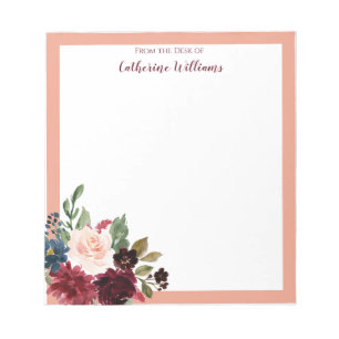 Personalised Merlot Navy Floral Pastel Notepad