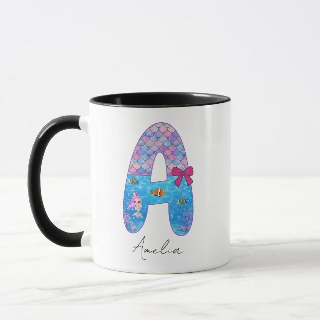 Personalised Mermaid Alphabet Letter A  Mug (Left)