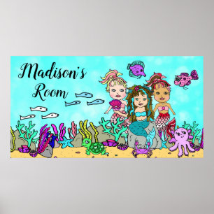 Personalised Mermaid and Sea Creature Friends Poster