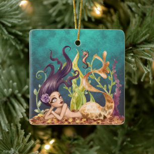 Personalised Mermaid and Seahorse Under the Sea Ceramic Ornament