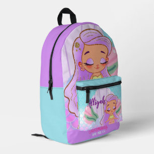 Personalised Mermaid Azure/Lavender Printed Backpack