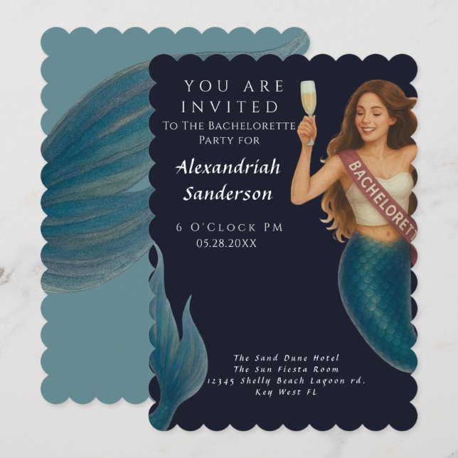Personalised Mermaid Bachelorette Party Invite (Front/Back)