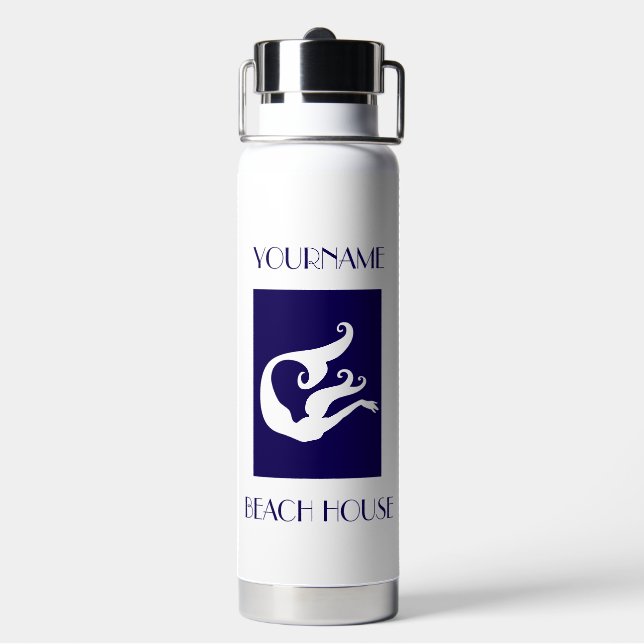 Personalised Mermaid Beach House Water Bottle (Back)
