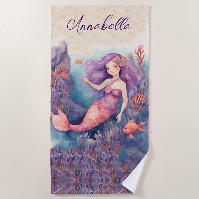 Personalised Mermaid Beach Towel (Front)