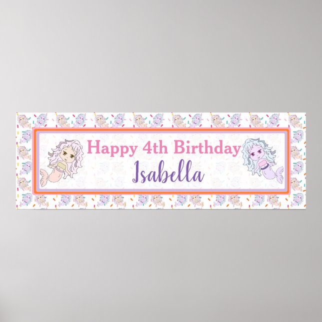 Personalised  Mermaid Birthday Banner Poster (Front)