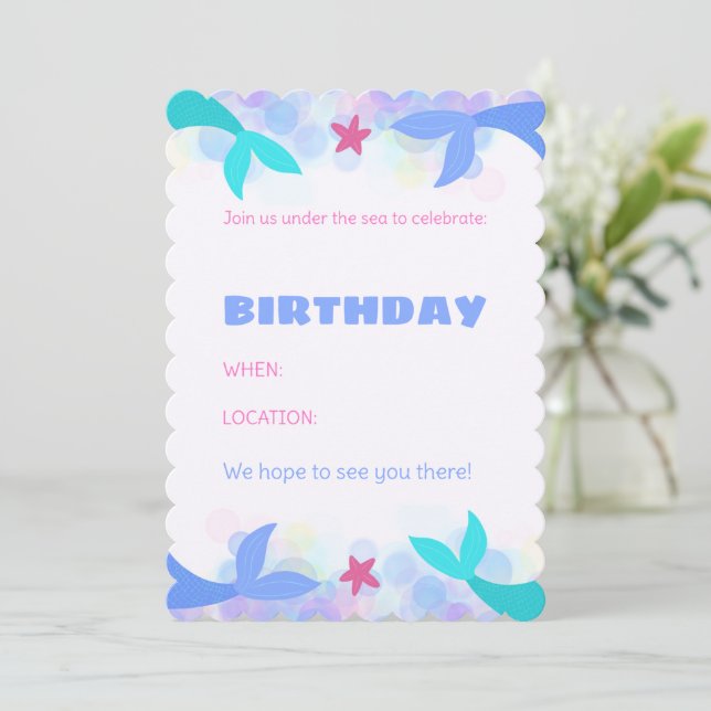 Personalised Mermaid Birthday Invitations (Standing Front)