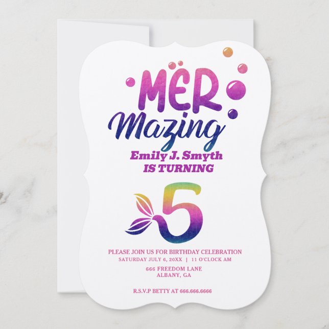 Personalised Mermaid Birthday Invitations – Unique (Front)