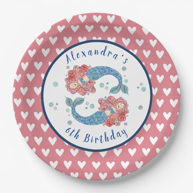 Personalised Mermaid Birthday Party Paper Plate (Front)