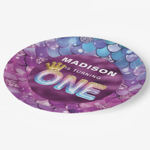 Personalised Mermaid Birthday Pink Blue Paper Plate