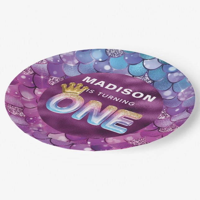 Personalised Mermaid Birthday Pink Blue Paper Plate (Angled)