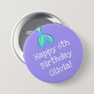 Personalised Mermaid Birthday Purple 7.5 Cm Round Badge