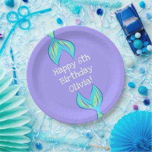 Personalised Mermaid Birthday Purple Paper Plate