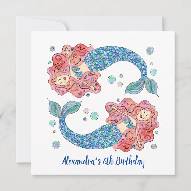 Personalised Mermaid Children's Birthday Invite (Front)