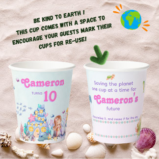 Personalised Mermaid Eco Friendly Under the Sea Paper Cups