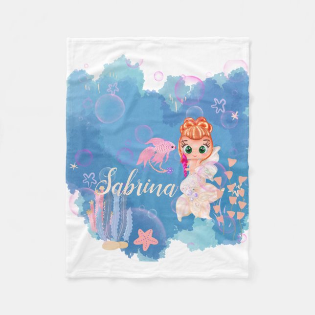 Personalised Mermaid  Fleece Blanket (Front)
