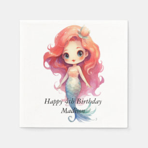 Personalised Mermaid Girls Birthday Napkins
