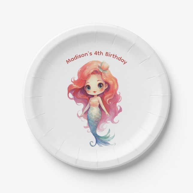 Personalised Mermaid Girls Birthday Paper Plate (Front)