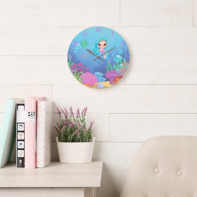 Personalised Mermaid  Large Clock (Reading Room)
