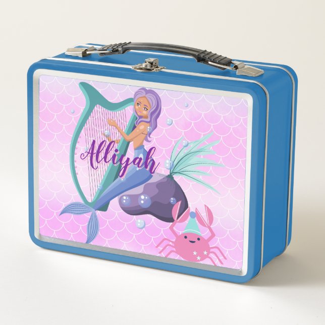 Personalised Mermaid  Metal Lunch Box (Front)