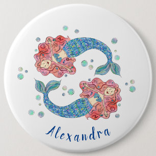 Personalised Mermaid Party Button Badge