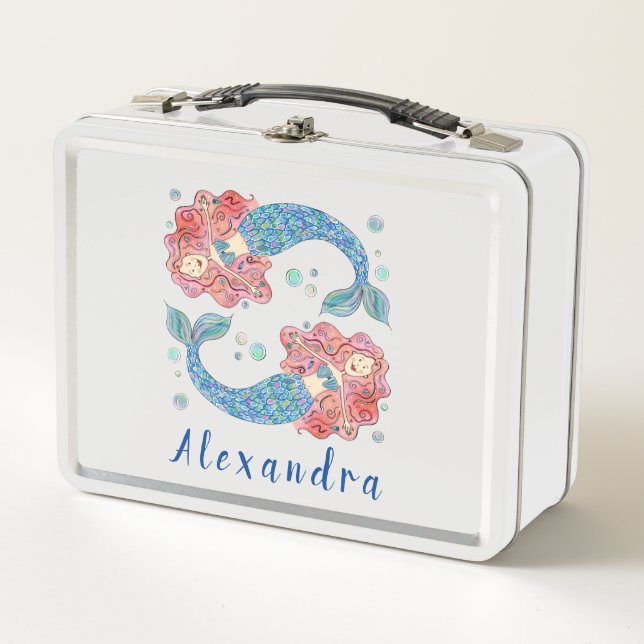Personalised Mermaid Pattern Metal Lunch Box (Front)
