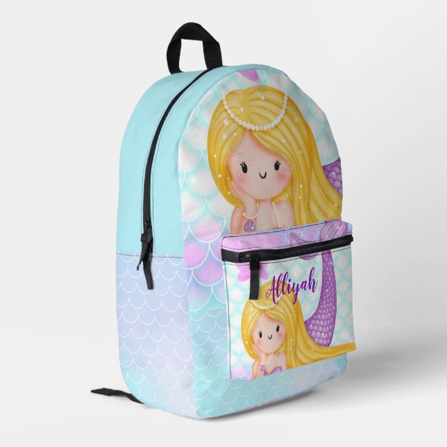 Personalised Mermaid Printed Backpack (Back Corner Left)