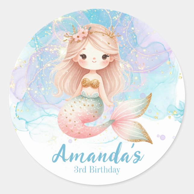 Personalised Mermaid Round Stickers (Front)